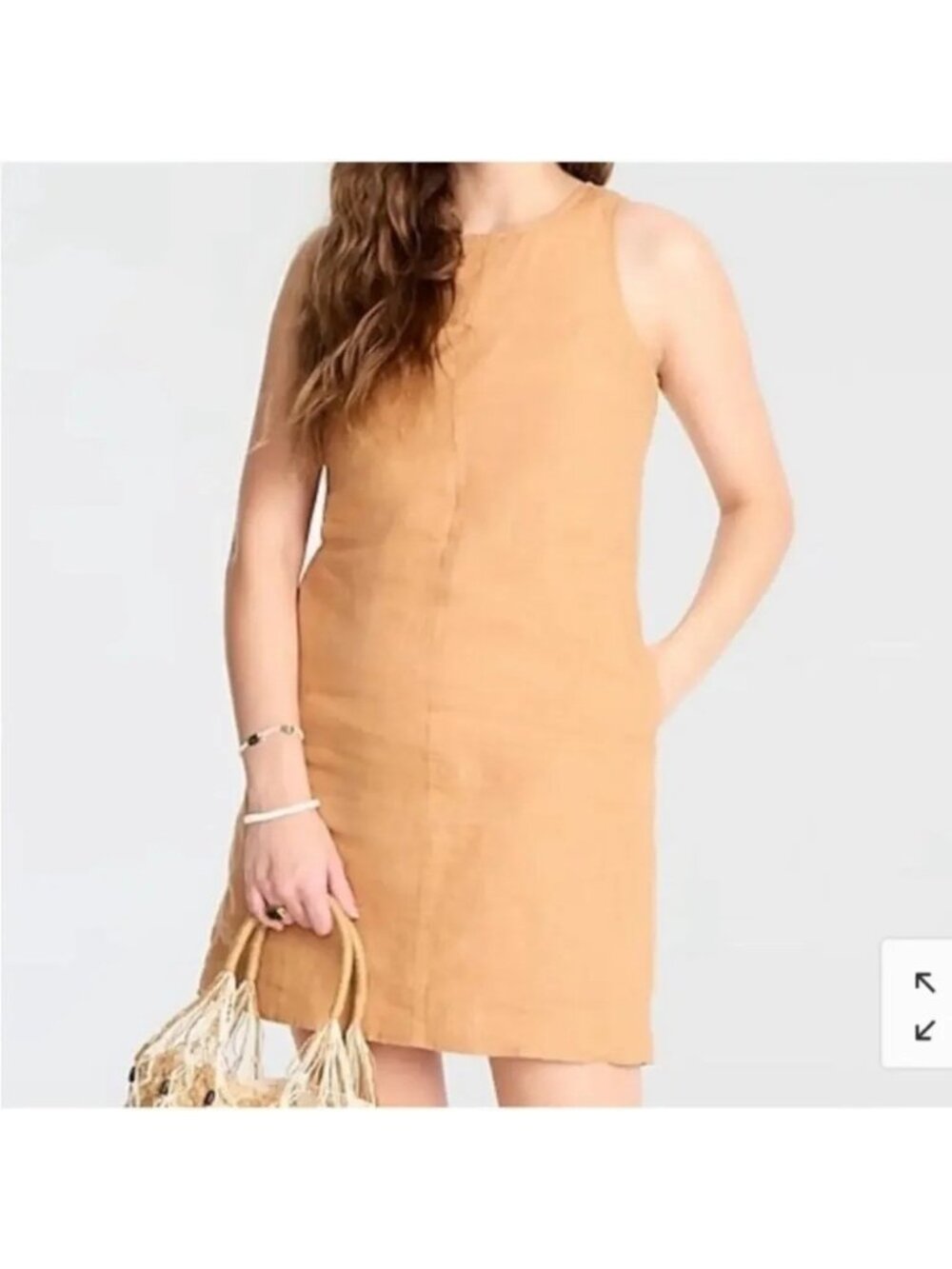 J. Crew Women's Small Button-back Linen Shift Dress Tan Brown
